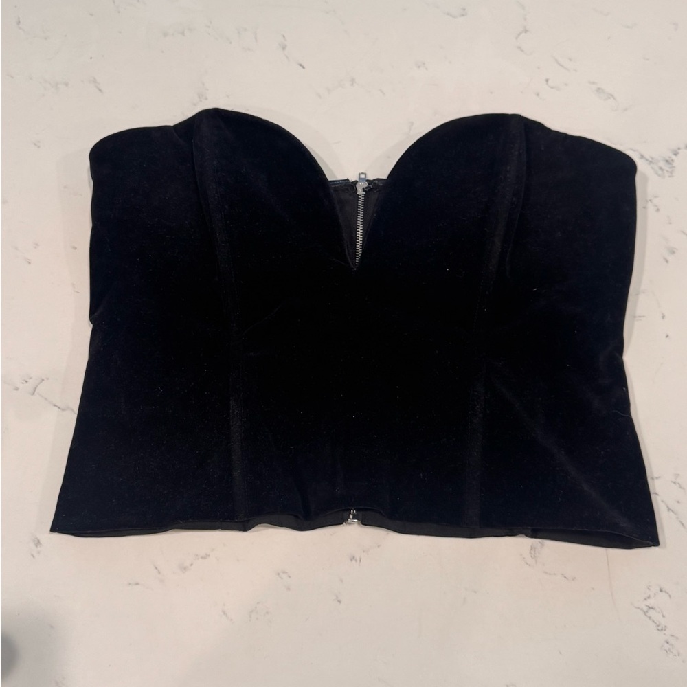 Black Strapless Velvet Bustier